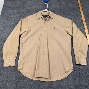 Ralph Lauren Mens L Classic Fit Tan Cotton Twill Long Sleeve Button Down Shirt